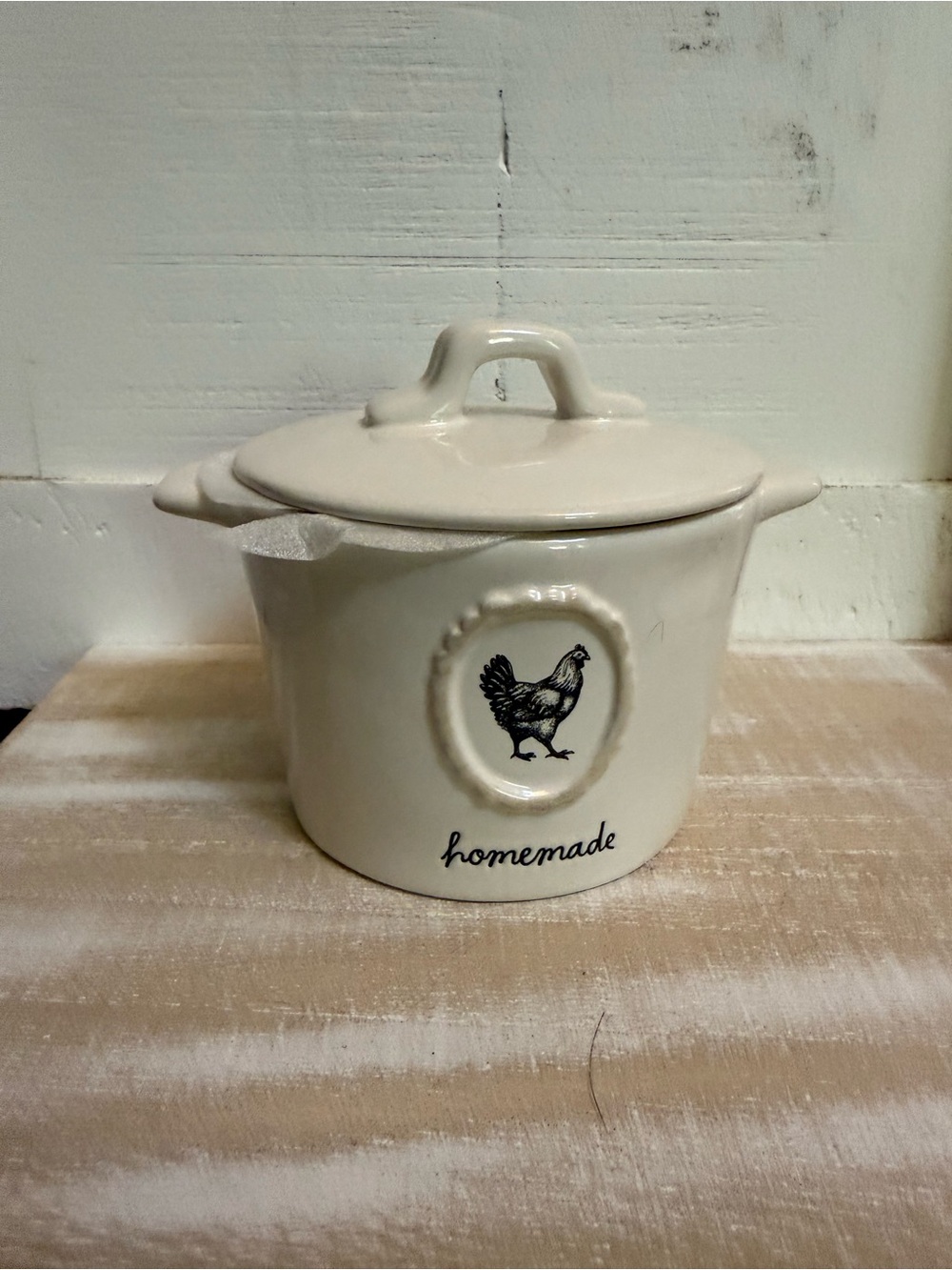 Rae Dunn Cream Ceramic 'Homemade' Covered Casserole Dish with Rooster Motif
